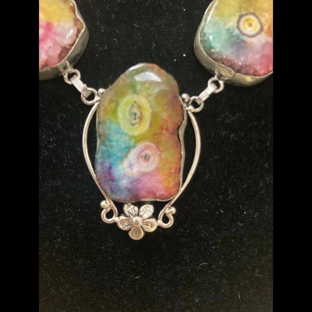 Stunning Sterling Rainbow Agate Stone Necklace - Picture 3 of 10